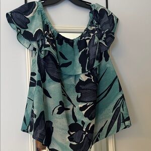Maeve Teal and Black Floral Blouse